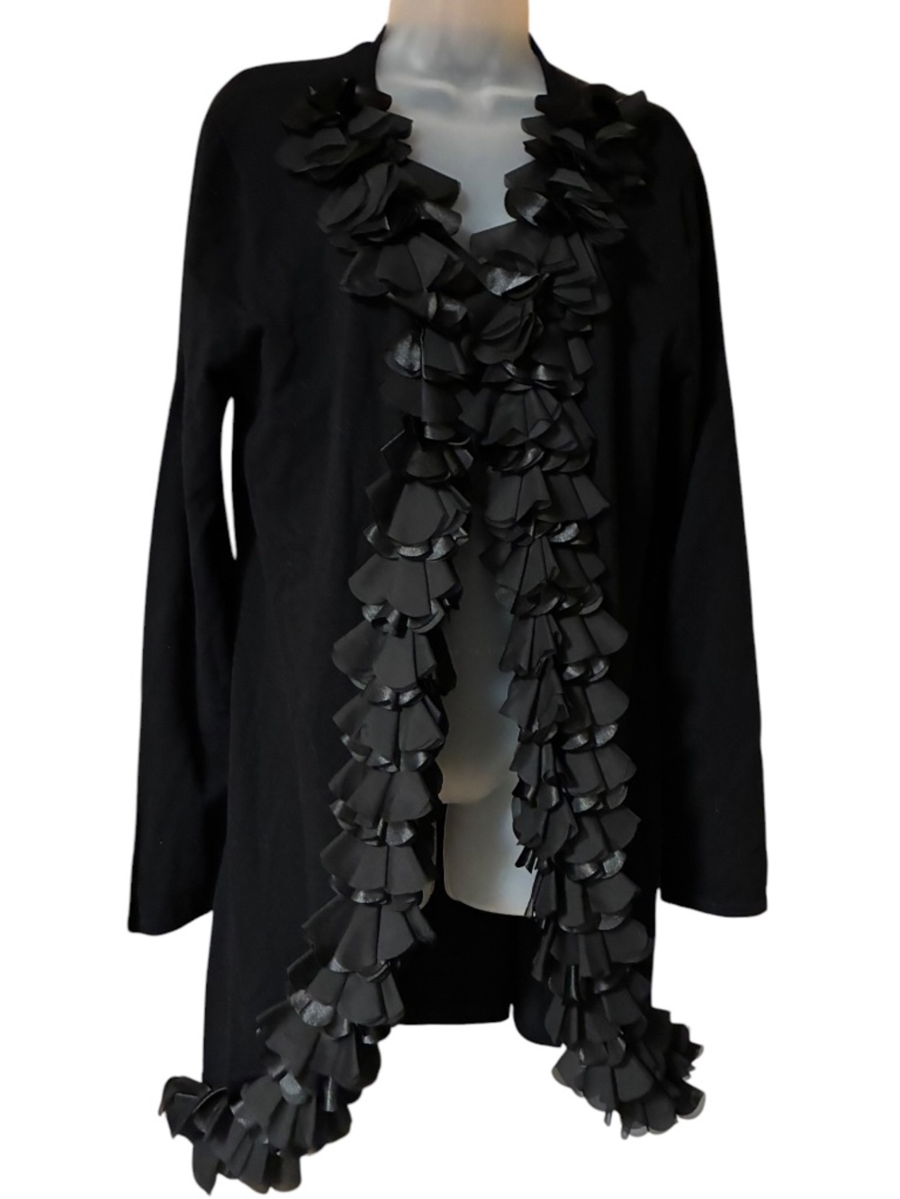Stera Women's Open Front Long Sleeve Ruffled Design Cardigan Size Large